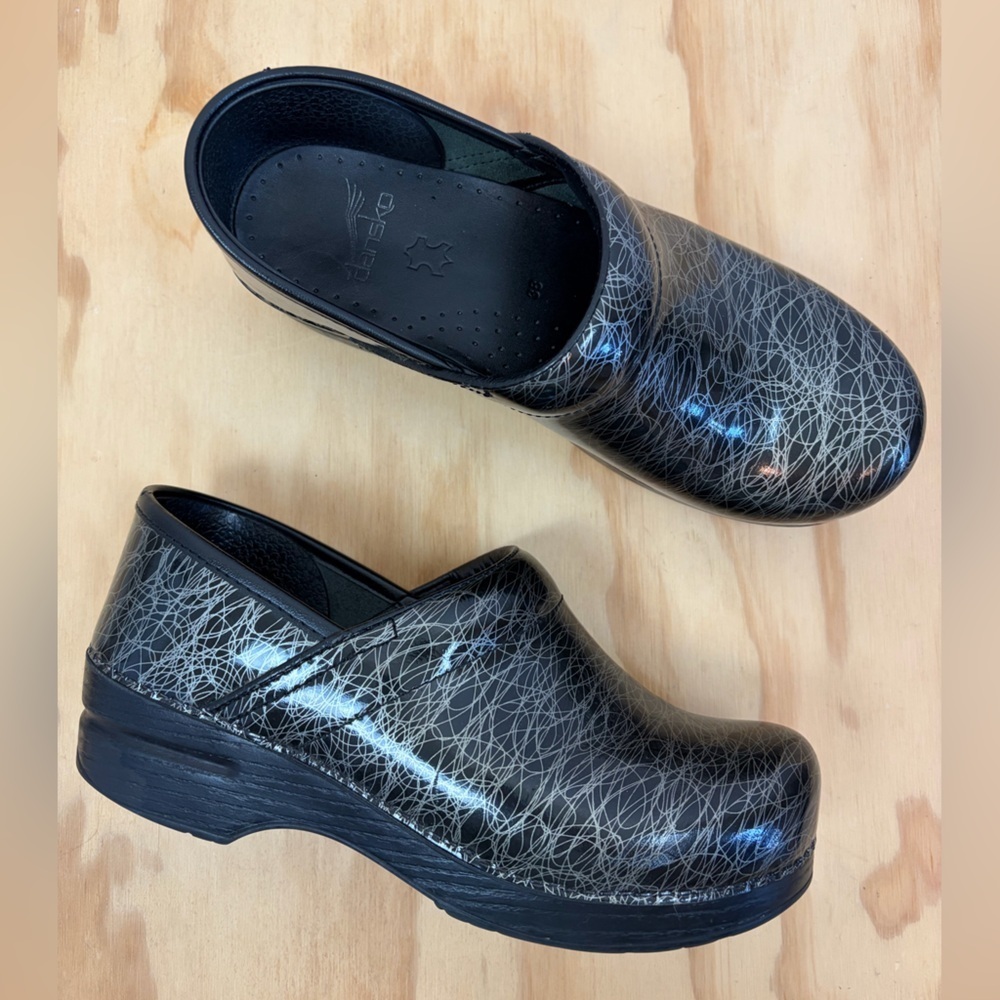 Dansko Professional Clogs Black with Metallic Squiggle Pattern